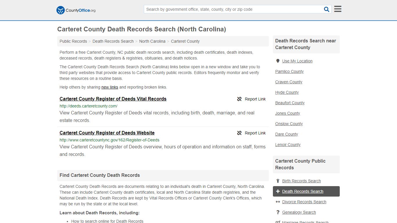 Death Records Search - Carteret County, NC (Death ...