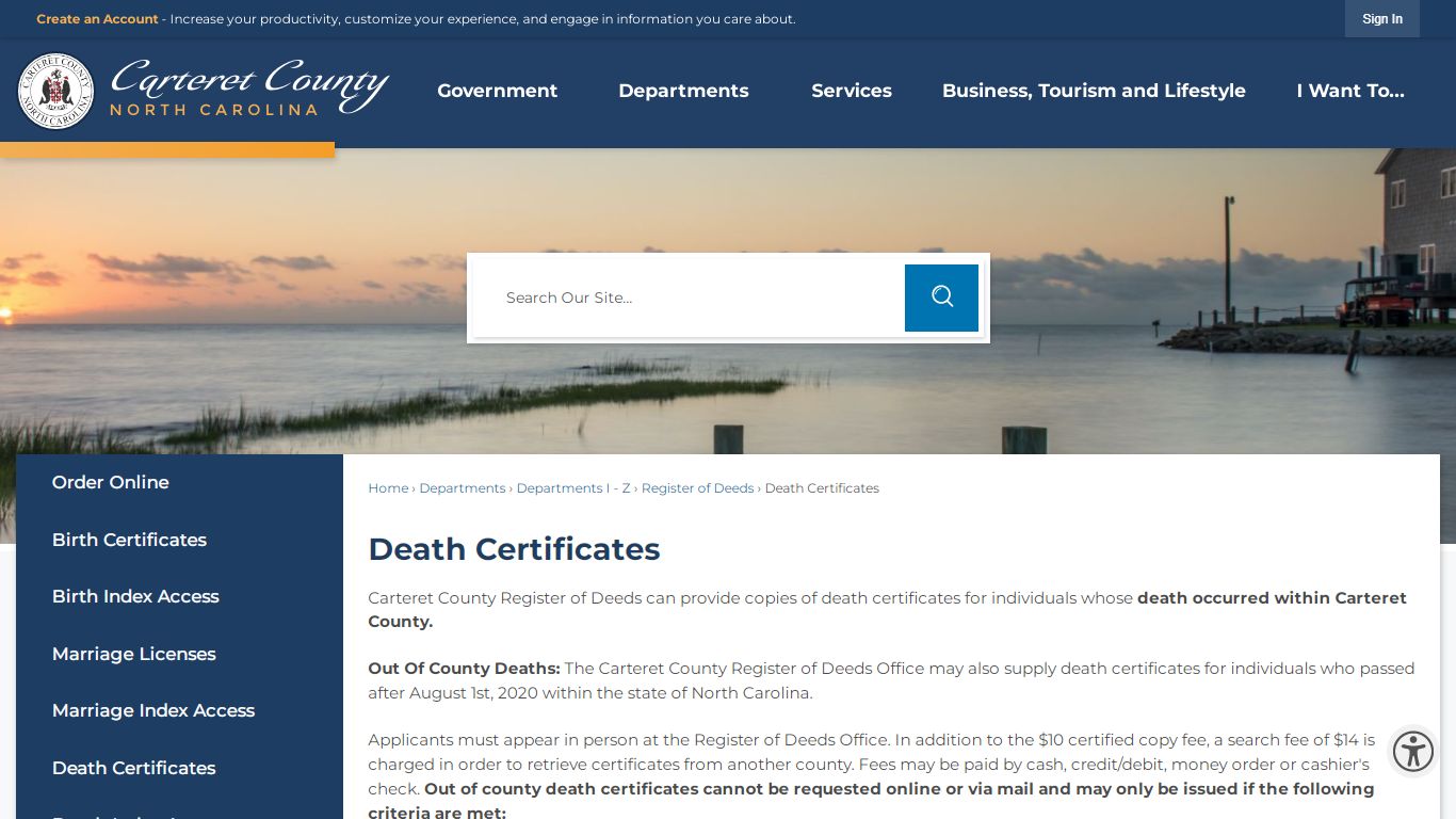 Death Certificates | Carteret County, NC - Official Website