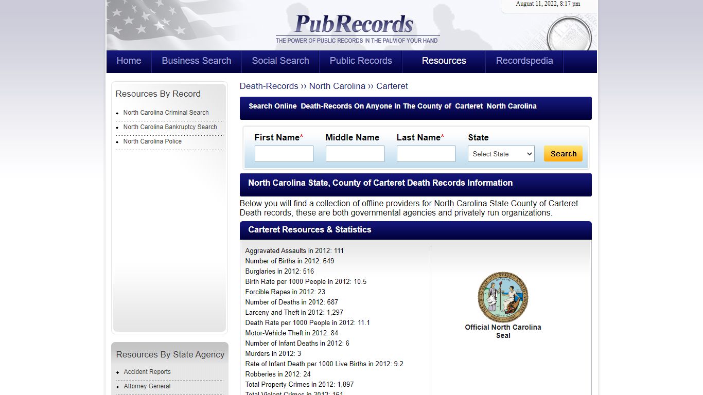 Carteret County, North Carolina Death Records