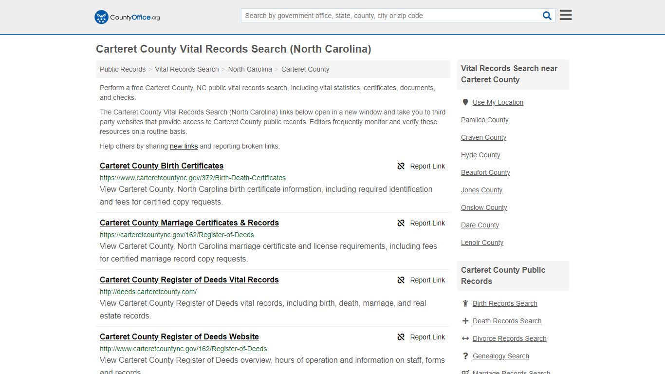 Vital Records Search - Carteret County, NC (Birth, Death ...